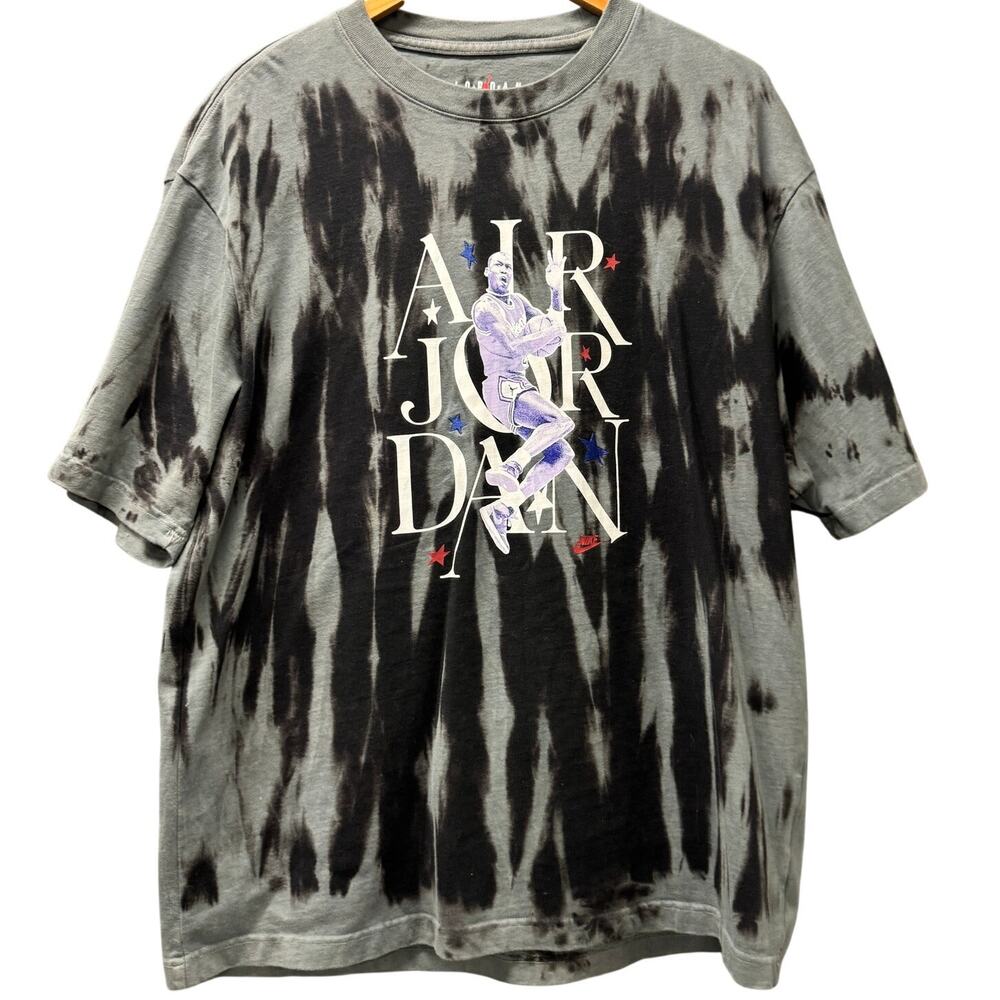 Nike Air Jordan T-Shirt Mens Large Sport DNA Gray Tie Dye Short Sleeve Tee